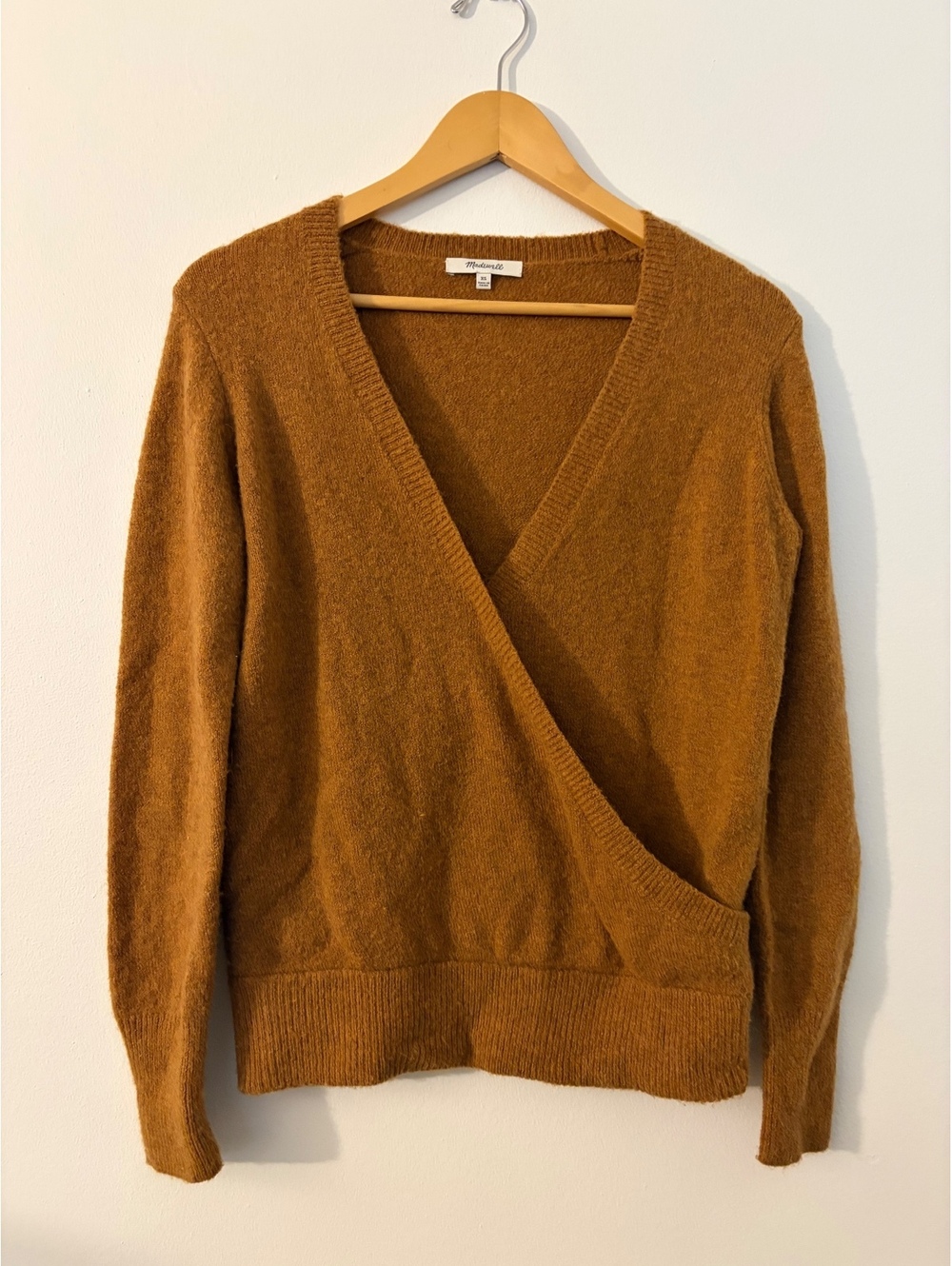 Madewell Wrap Front Pullover Brown Sweater in Coziest Yarn